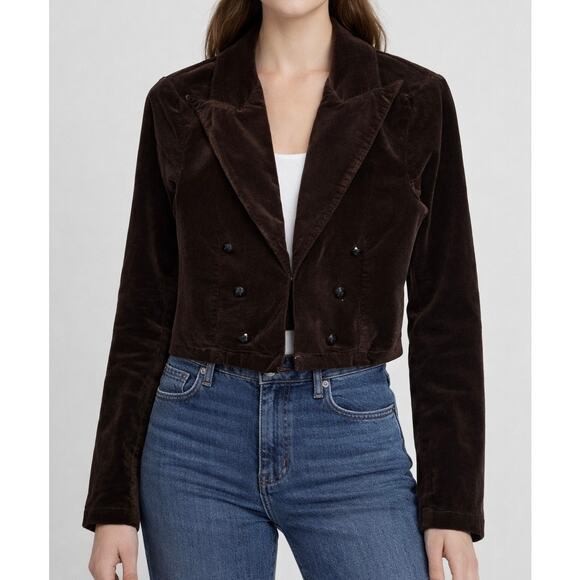 L'AGENCE Jackets & Blazers - L’AGENCE Wayne Cropped Velvet Blazer Double Breasted Jacket Classic, Brown